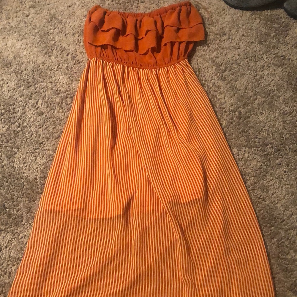 Strapless burnt orange chiffon dress
